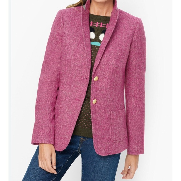 Talbots Bright Pink Magenta Classic Shetland Wool Blend Tweed Blazer SZ 10 - Picture 1 of 15